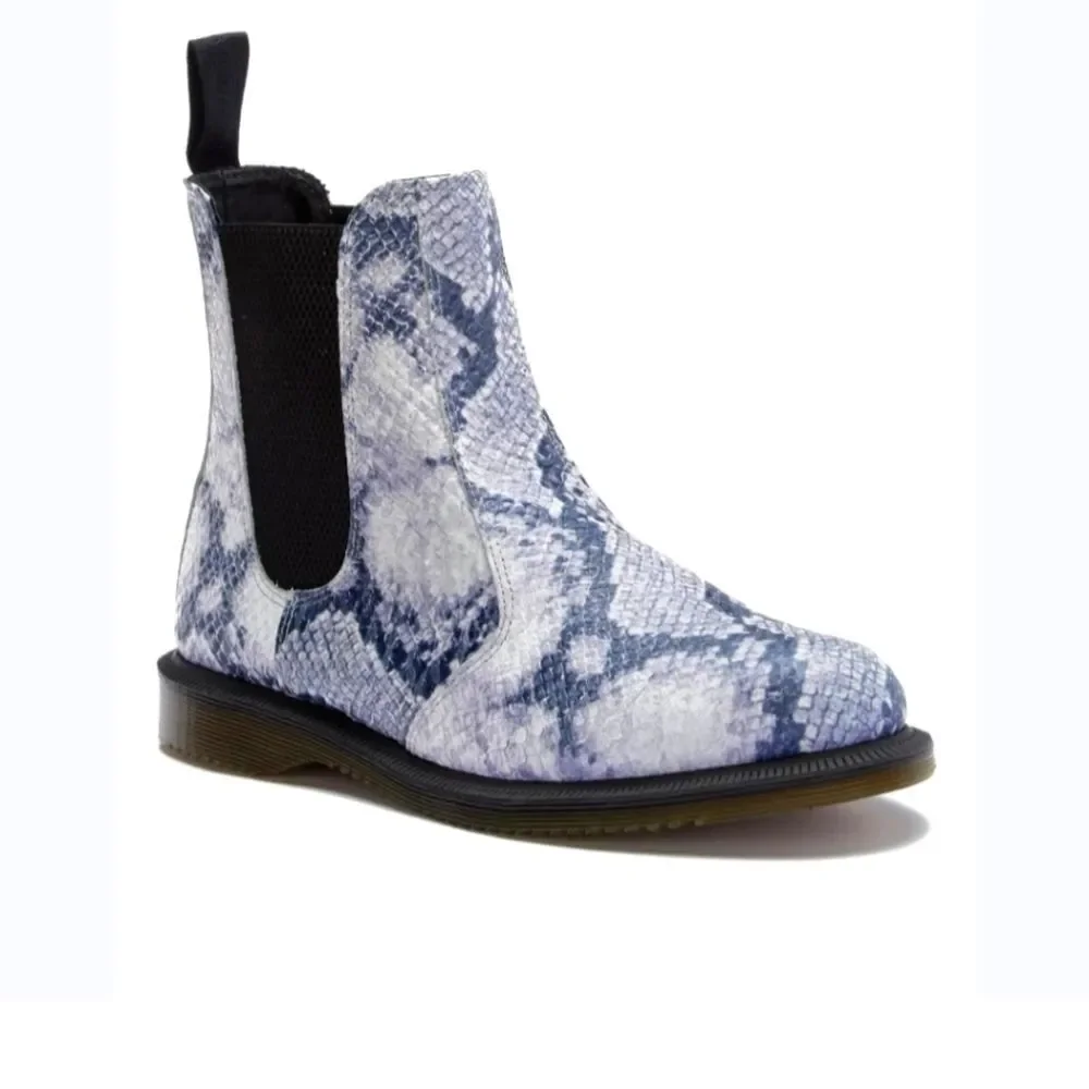 Dr. Martens Flora Leather Snake Print Chelsea Boot Pull On Ankle 6 Euro Boho
